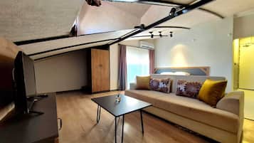 Design Studio Suite | Living area | 31-inch TV with satellite channels