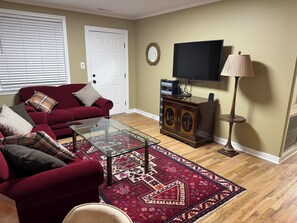 Smart TV, DVD player, video library, stereo