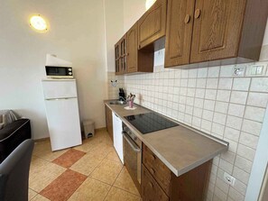 Fridge, stovetop, cookware/dishes/utensils