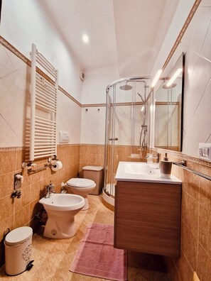 Douche, séchoir à cheveux, bidet, serviettes fournies