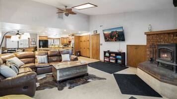 Smart TV, fireplace, video games, table football