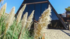 A modern building with a triangular facade and a cobblestone pathway in front. - K NAJ Community (Omitlán de Juárez)