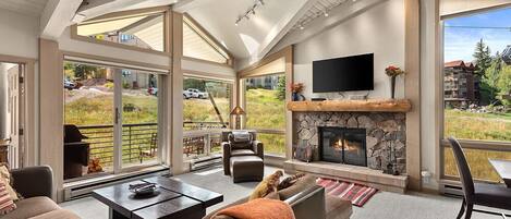 TV, fireplace