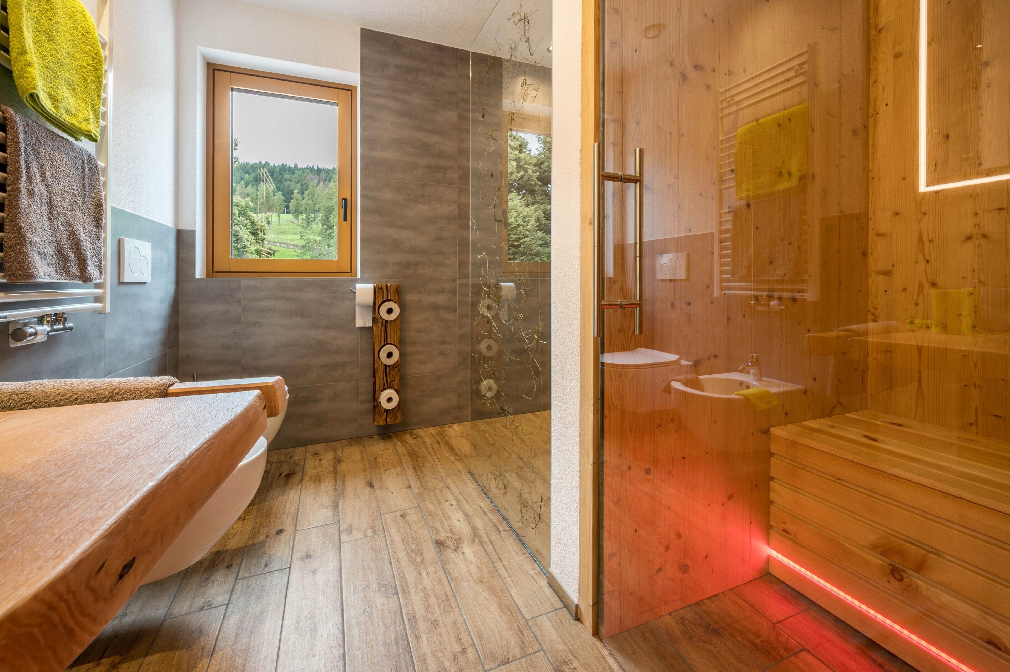 Dusche, Haartrockner, Handtücher, Toilettenpapier