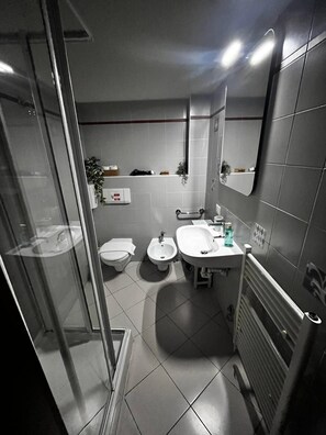 Chambre Deluxe double | Salle de bain | Douche, articles de toilette écologiques, séchoir à cheveux