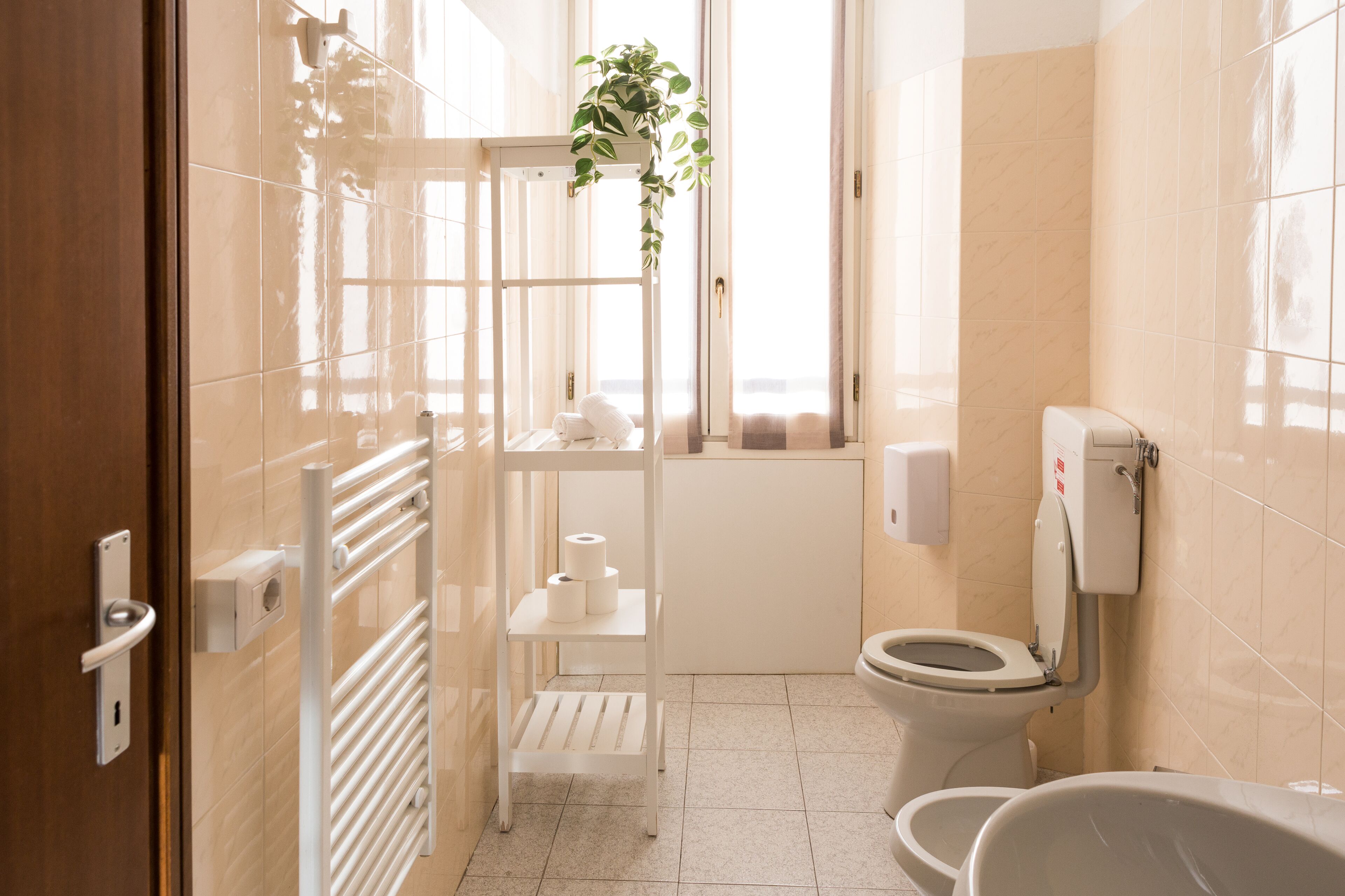 A modern bathroom with a glass shower enclosure, a toilet, and a bathtub.