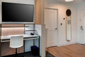 Desk, laptop workspace, soundproofing, rollaway beds