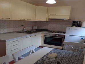 Fridge, microwave, oven, stovetop - Holiday apartment with terrace and air conditioning (Rovinj)