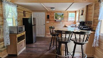 Fridge, microwave, coffee/tea maker, toaster