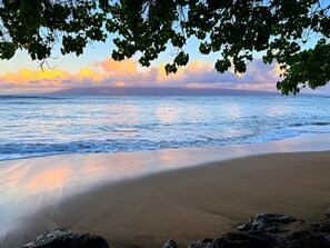On the beach, sun loungers, beach towels - Stylish Oceanfront 1BR at Kahana Reef 216 with Spectacular Views & Beach Access (Lahaina)