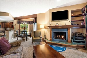 Smart TV, fireplace, DVD player