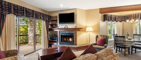 Smart TV, chimenea, reproductor de DVD