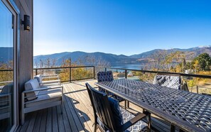 Outdoor dining - Come for the private pool+hot tub, stay for the lake views, Large home, Dogs OK (Manson)