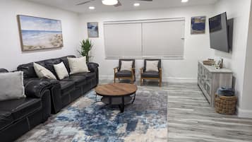 TV, foosball, table tennis, books