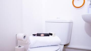 Bathtub, hair dryer, towels