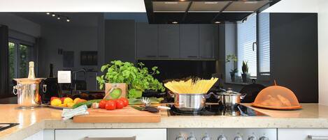 Fridge, microwave, stovetop, dishwasher