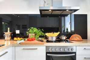 Kühlschrank, Mikrowelle, Herdplatte, Geschirrspüler