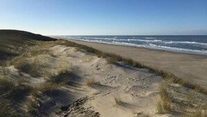 A beach with sand dunes and ocean waves. - Modern chalet with dishwasher on Texel (De Cocksdorp Texel)