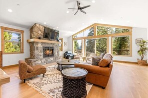 TV, fireplace