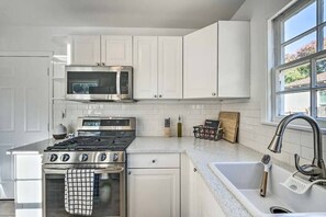 Fridge, stovetop, cookware/dishes/utensils