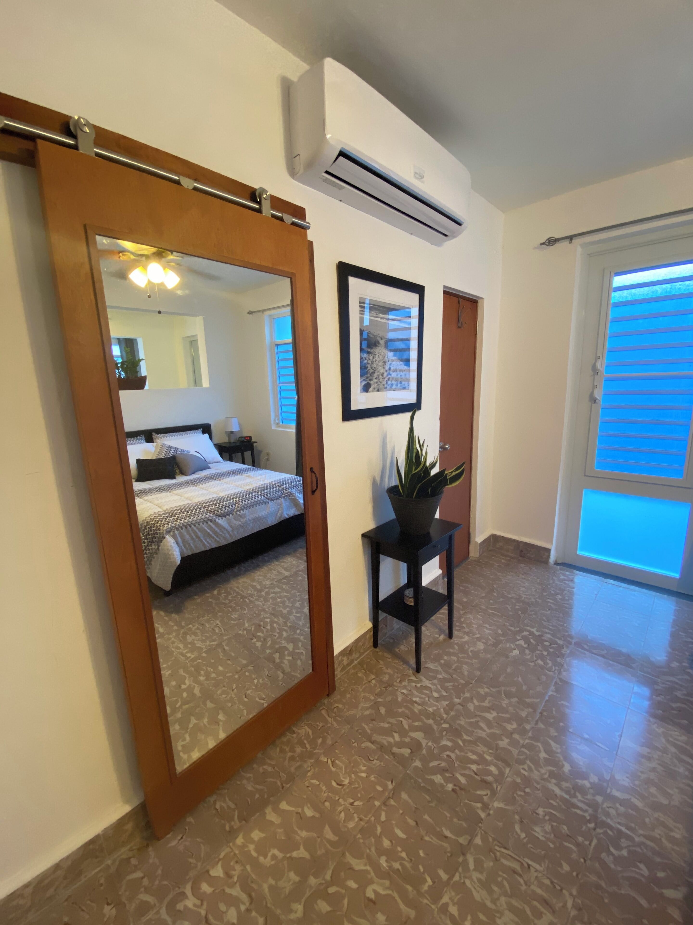 1 bedroom, desk, iron/ironing board, travel crib