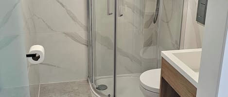 Double Room | Bathroom | Shower, hair dryer, towels, soap