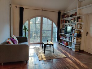 Smart TV, fireplace, ping pong, books