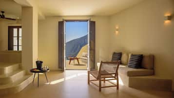 Senior Suite, Private Pool, Sea View | Living area | 42-inch Smart TV with cable channels