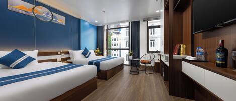 Family Double Room | Premium bedding, minibar, desk, laptop workspace