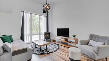 Una televisión, una chimenea