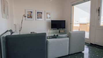 Een smart-tv, boeken en een computerscherm