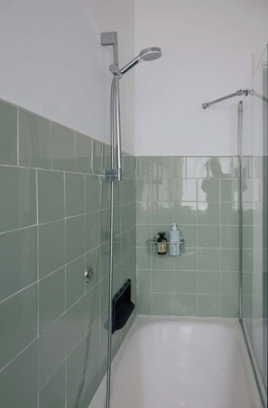 Hair dryer, bidet, towels, soap