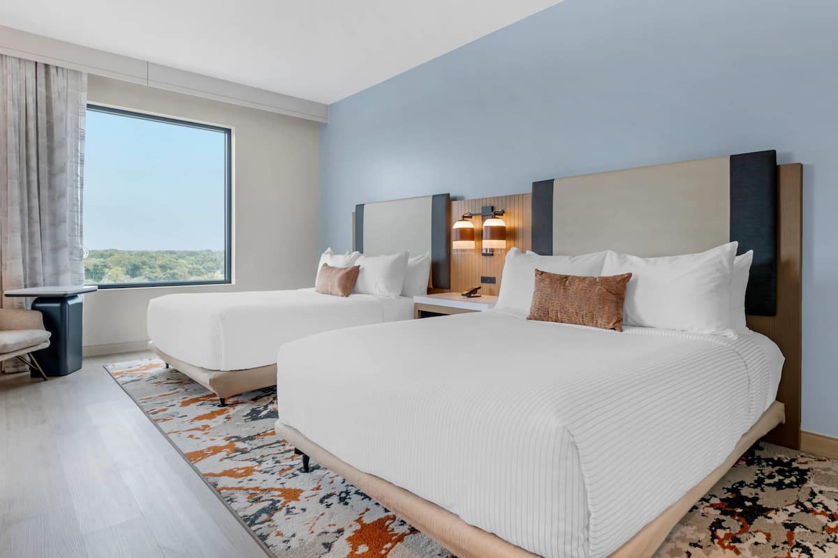 Standard Room, 2 Queen Beds, Accessible, Non Smoking (Accessible Tub) | Desk, laptop workspace, iron/ironing board, travel crib