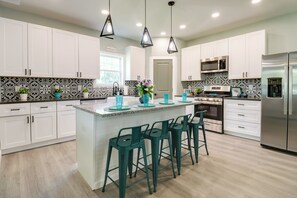 Fridge, microwave, stovetop, dishwasher - Spacious Yard, Games & Fire Pit: Grove Home Rental (Grove)