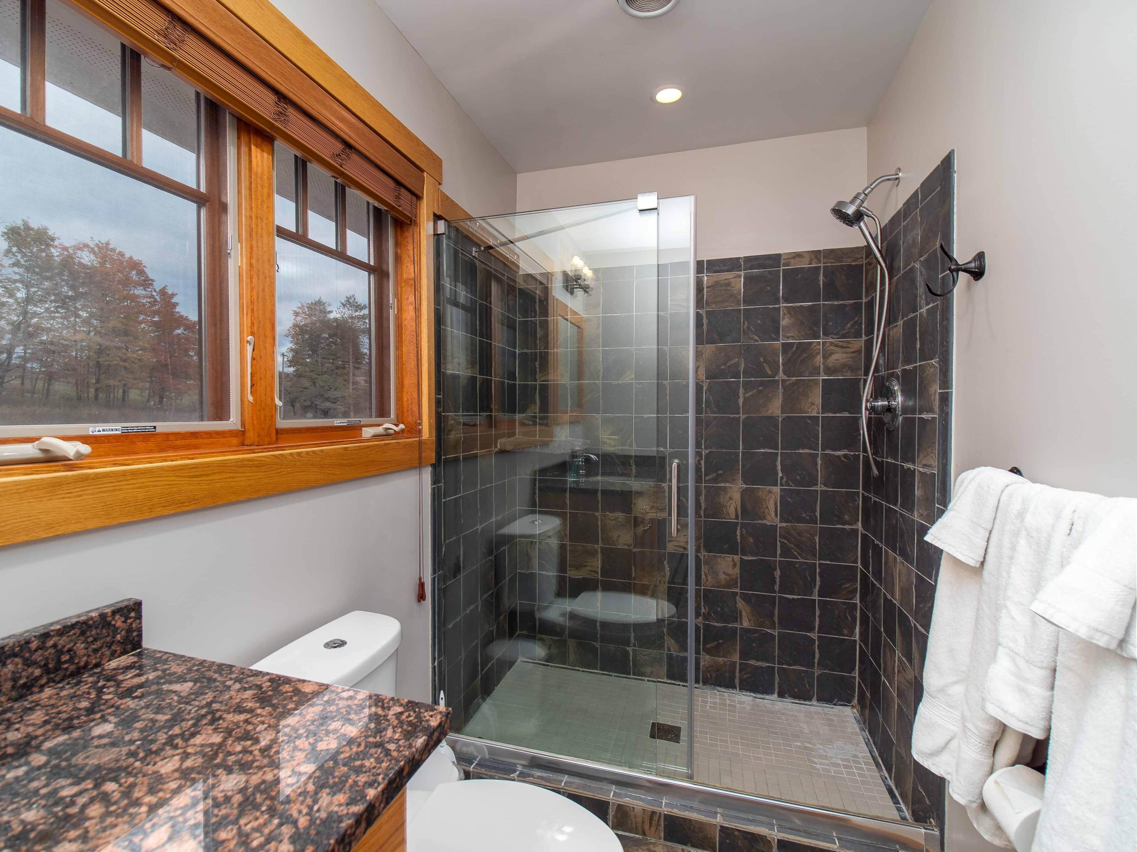 Bathtub, hair dryer, towels, soap