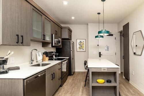 Full-size fridge, microwave, oven, stovetop