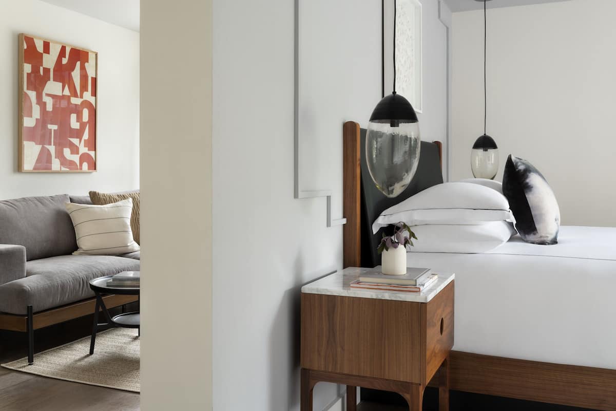 Suíte estúdio, no canto | 1 quarto, roupas de cama premium, edredons de pluma