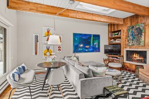 Condo (Chateau DuMont 16) | Living area | 40-inch flat-screen TV with cable channels, fireplace
