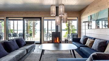 Smart TV, fireplace, stereo