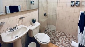 シャワー、タオル、石鹸、トイレットペーパー