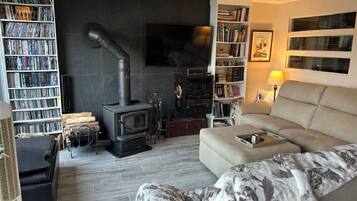 TV, DVD player, books, music library