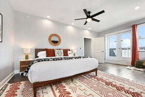 4 bedrooms, desk, iron/ironing board, travel cot