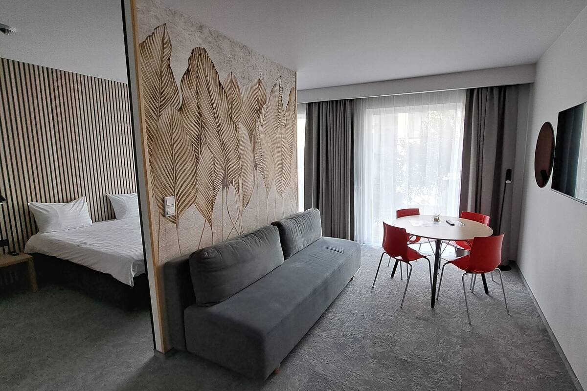 Departamento ejecutivo, 1 cama Queen size y sofá cama, para no fumadores | 1 habitación, caja de seguridad en la habitación y escritorio