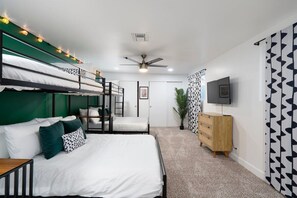 4 bedrooms, iron/ironing board, travel cot, WiFi