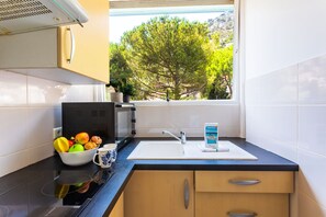 Fridge, microwave, oven, coffee/tea maker