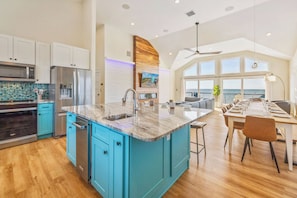 Fridge, microwave, oven, stovetop - Premier Soundfront Dog Friendly w/ Pool, Hot Tub, Elevator, Game Room, Theater (Rodanthe)