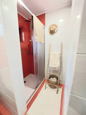 Deluxe House | Bathroom | Shower, hair dryer, towels, toilet paper - Vineyard cottage Lan na Hribu (Semic)