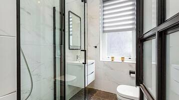 Ducha, bañera de hidromasaje, secador de pelo, bidet