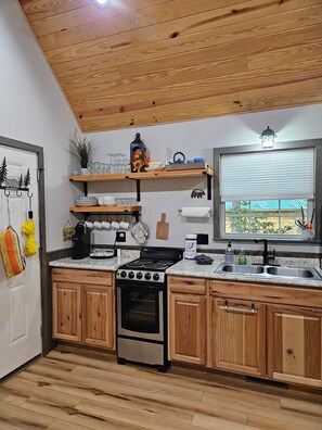 Fridge, microwave, oven, stovetop - Holly Nest: Cozy Cabin Getaway near Gatlinburg (Cosby)