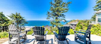 Amazing ocean-view escape with seven bedrooms, scenic patios, & modern interior